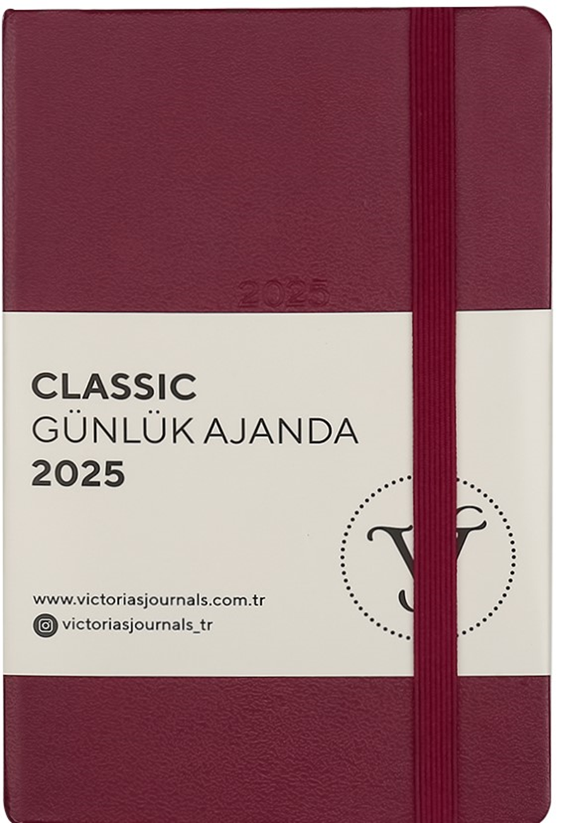 VJ AJANDA 2025 GÜNLÜK 9x14 CLASSIC SERT KAPAK IVORY 70 GR LASTİKLİ KIRMIZI 384 SF. 124-1485 - 