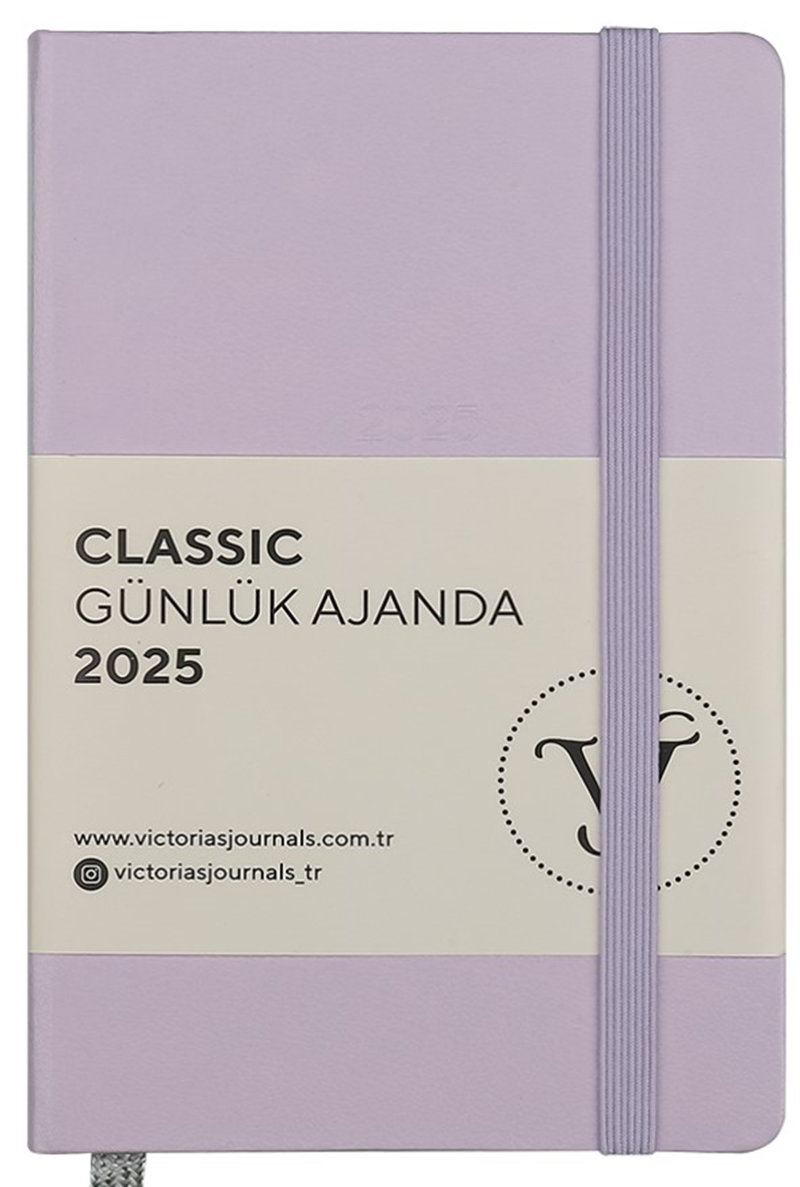 VJ AJANDA 2025 GÜNLÜK 9x14 CLASSIC SERT KAPAK IVORY 70 GR LASTİKLİ LİLA 384 SF. 124-1488 - 