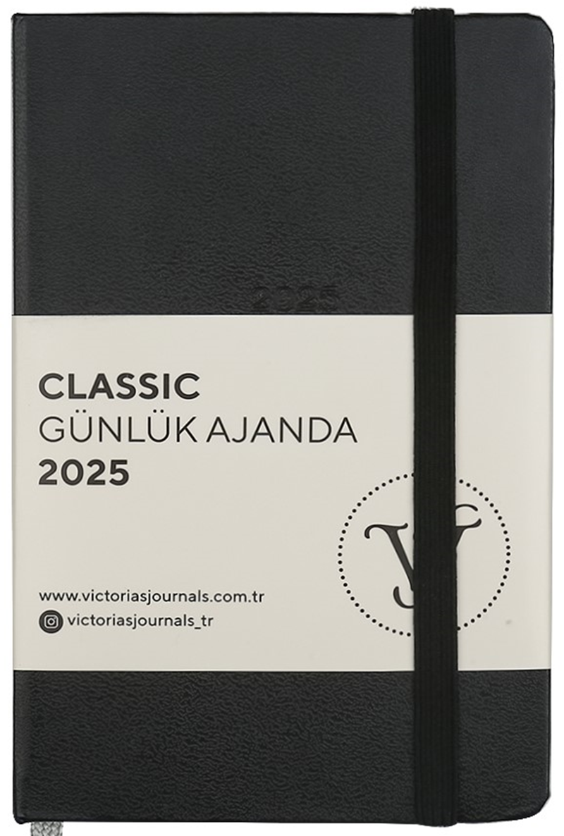 VJ AJANDA 2025 GÜNLÜK 9x14 CLASSIC SERT KAPAK IVORY 70 GR LASTİKLİ SİYAH 384 SF. 124-1483 - 