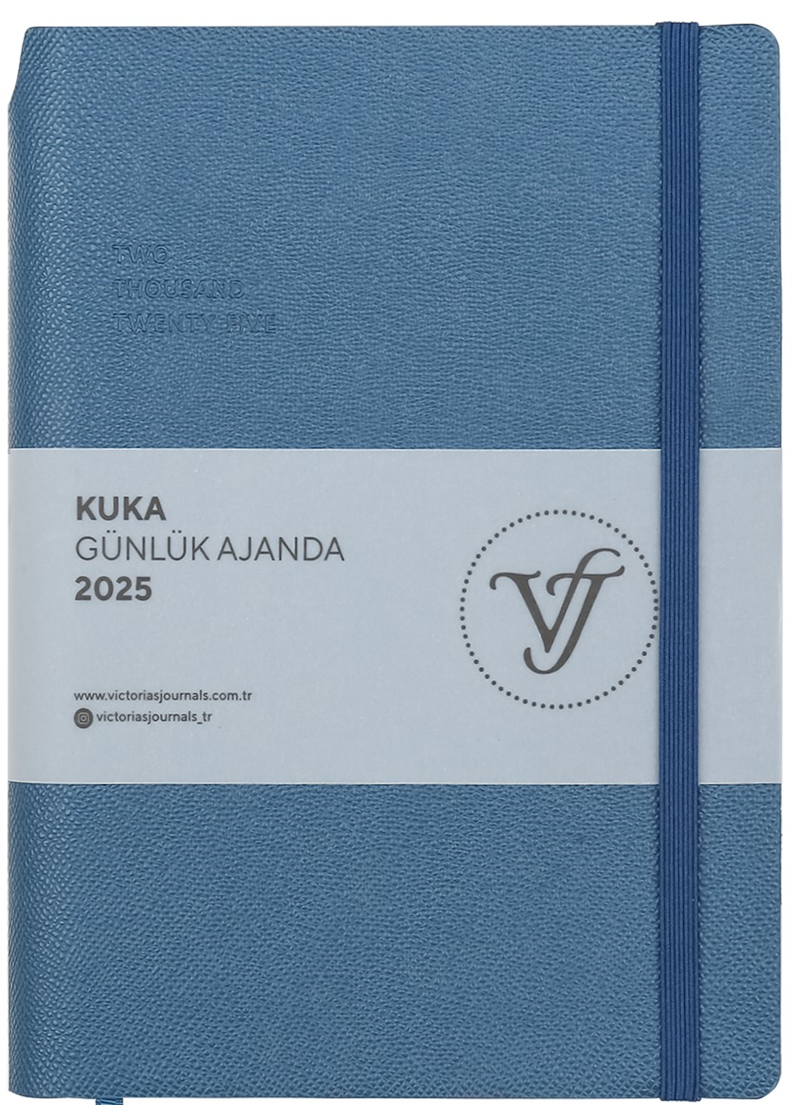 VJ AJANDA 2025 GÜNLÜK A5 KUKA IVORY 80 GR RENKLİ KENAR LASTİKLİ AÇIK MAVİ 416 SF. 124-1469 - 