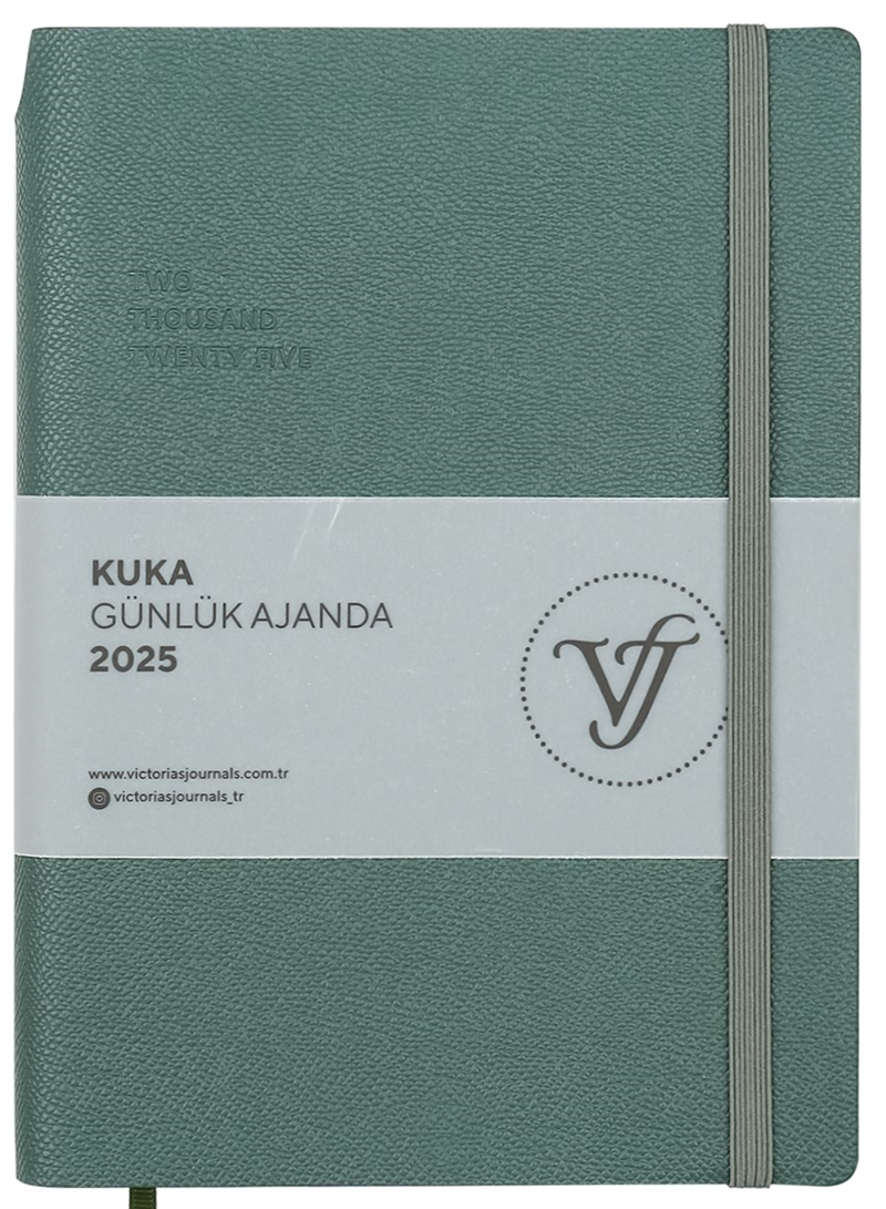 VJ AJANDA 2025 GÜNLÜK A5 KUKA IVORY 80 GR RENKLİ KENAR LASTİKLİ HAKİ 416 SF. 124-1463 - 