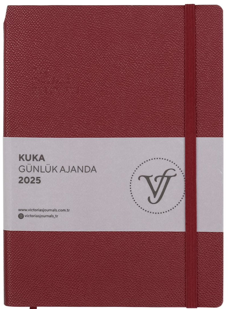 VJ AJANDA 2025 GÜNLÜK A5 KUKA IVORY 80 GR RENKLİ KENAR LASTİKLİ KAHVERENGİ 416 SF. 124-1470 - 