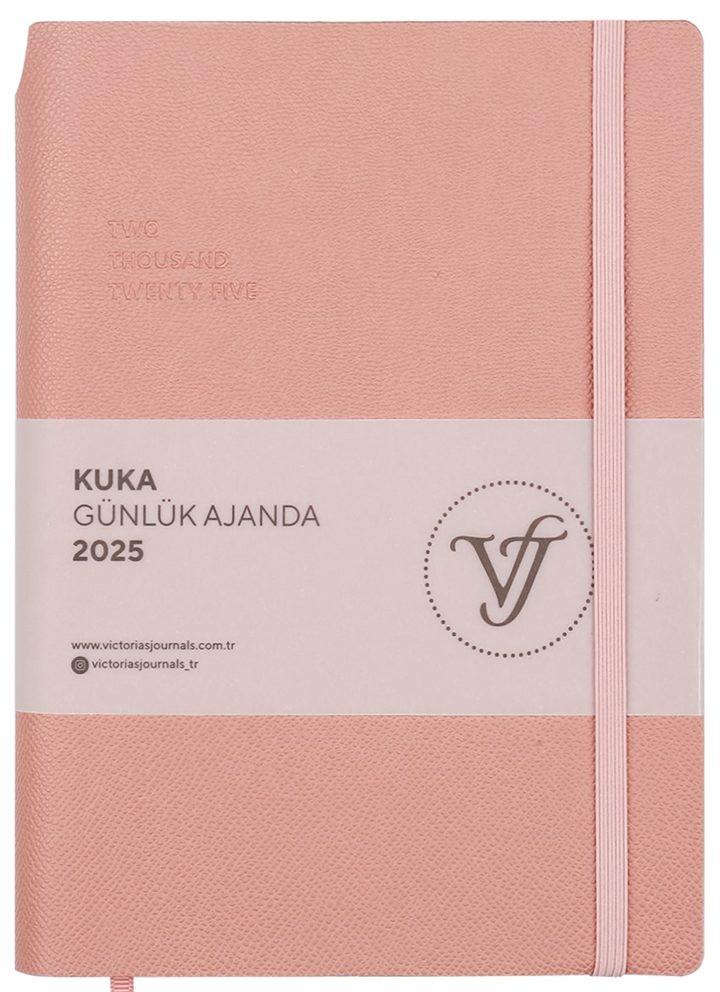 VJ AJANDA 2025 GÜNLÜK A5 KUKA IVORY 80 GR RENKLİ KENAR LASTİKLİ KİRLİ PEMBE 416 SF. 124-1465 - 