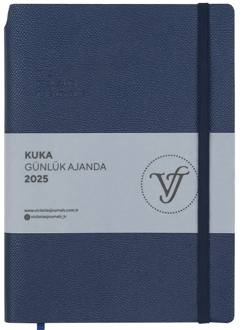 VJ AJANDA 2025 GÜNLÜK A5 KUKA IVORY 80 GR RENKLİ KENAR LASTİKLİ LACİVERT 416 SF. 124-1461 - 