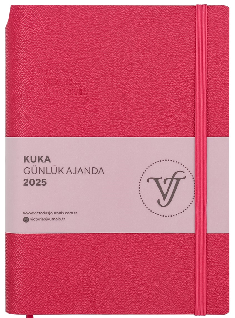 VJ AJANDA 2025 GÜNLÜK A5 KUKA IVORY 80 GR RENKLİ KENAR LASTİKLİ MACENTA 416 SF. 124-1468 - 