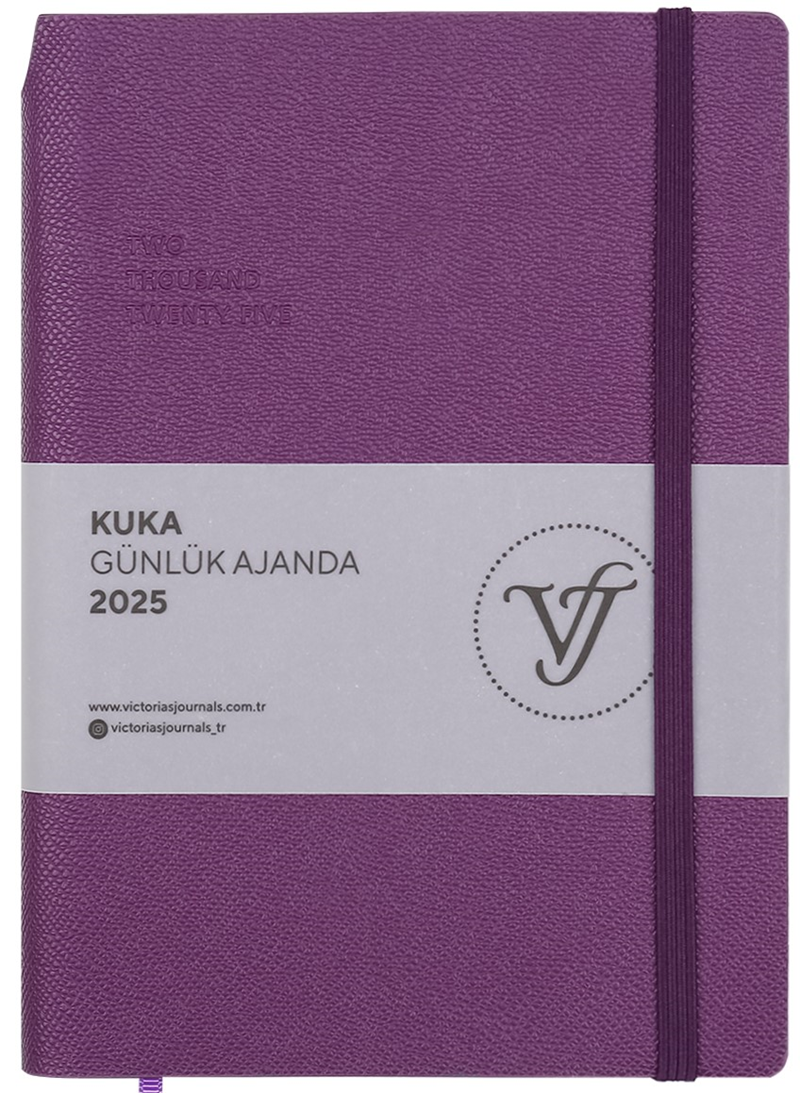 VJ AJANDA 2025 GÜNLÜK A5 KUKA IVORY 80 GR RENKLİ KENAR LASTİKLİ MOR 416 SF. 124-1464 - 