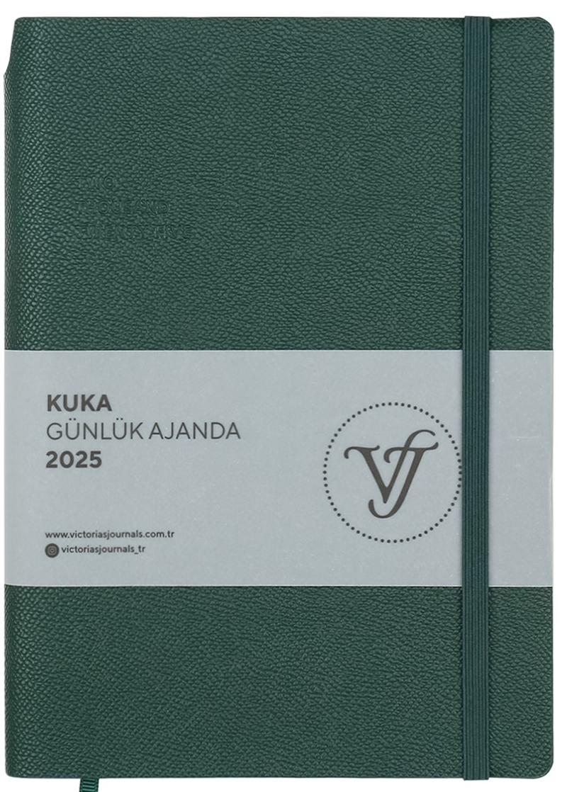 VJ AJANDA 2025 GÜNLÜK A5 KUKA IVORY 80 GR RENKLİ KENAR LASTİKLİ ORMAN YEŞİLİ 416 SF. 124-1466 - 