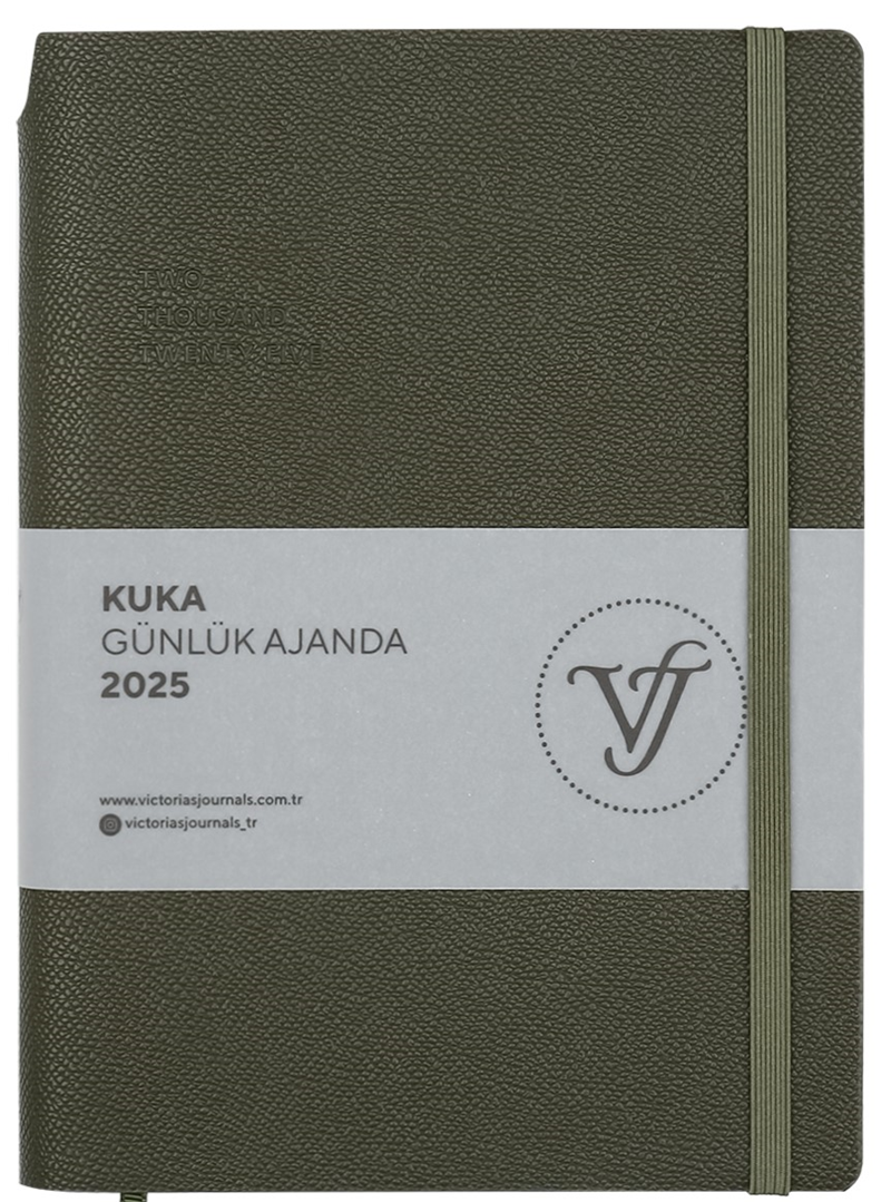 VJ AJANDA 2025 GÜNLÜK A5 KUKA IVORY 80 GR RENKLİ KENAR LASTİKLİ PETROL YEŞİLİ 416 SF. 124-1462 - 