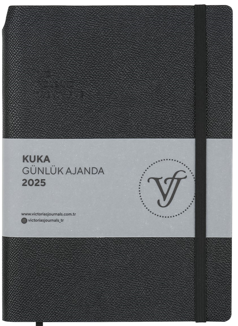 VJ AJANDA 2025 GÜNLÜK A5 KUKA IVORY 80 GR RENKLİ KENAR LASTİKLİ SİYAH 416 SF. 124-1459 - 